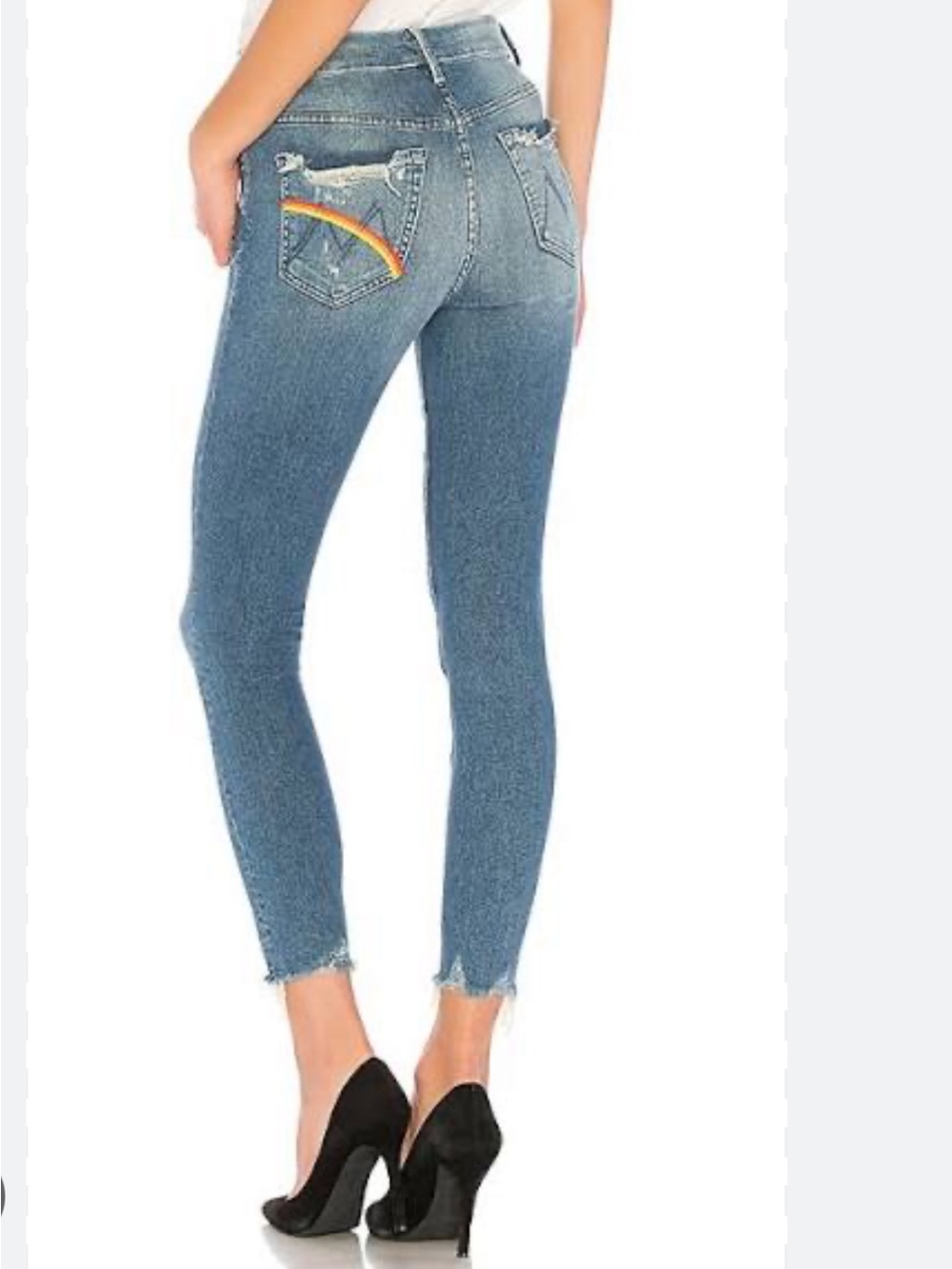 Mother The Looker Ankle Chew Jeans Learning to Hulu Rainbow back pocket sz 2